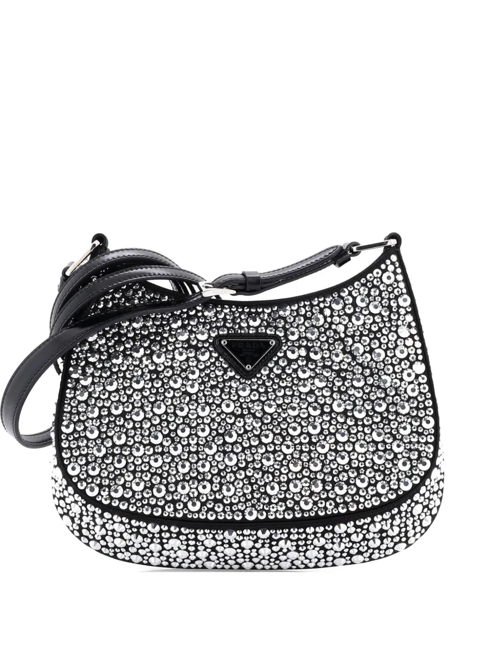Prada Pre-Owned Cleo Shoulder Bag Crystal Embellished Satin Small crossbody bag - Nero