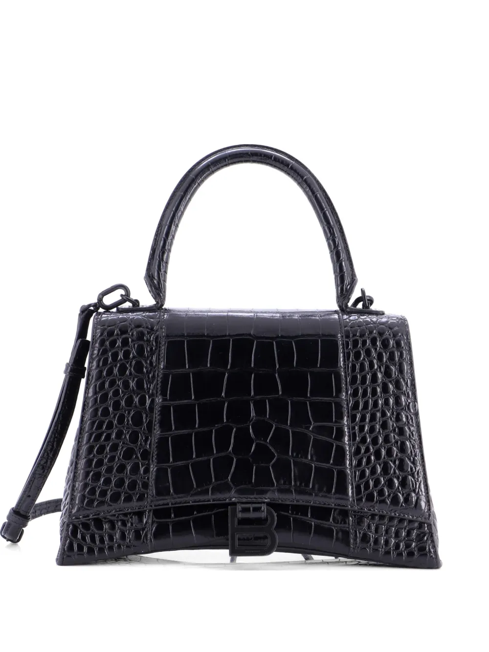 Balenciaga Pre-Owned Hourglass Top Handle Bag Crocodile Embossed Leather Medium crossbody bag - Nero