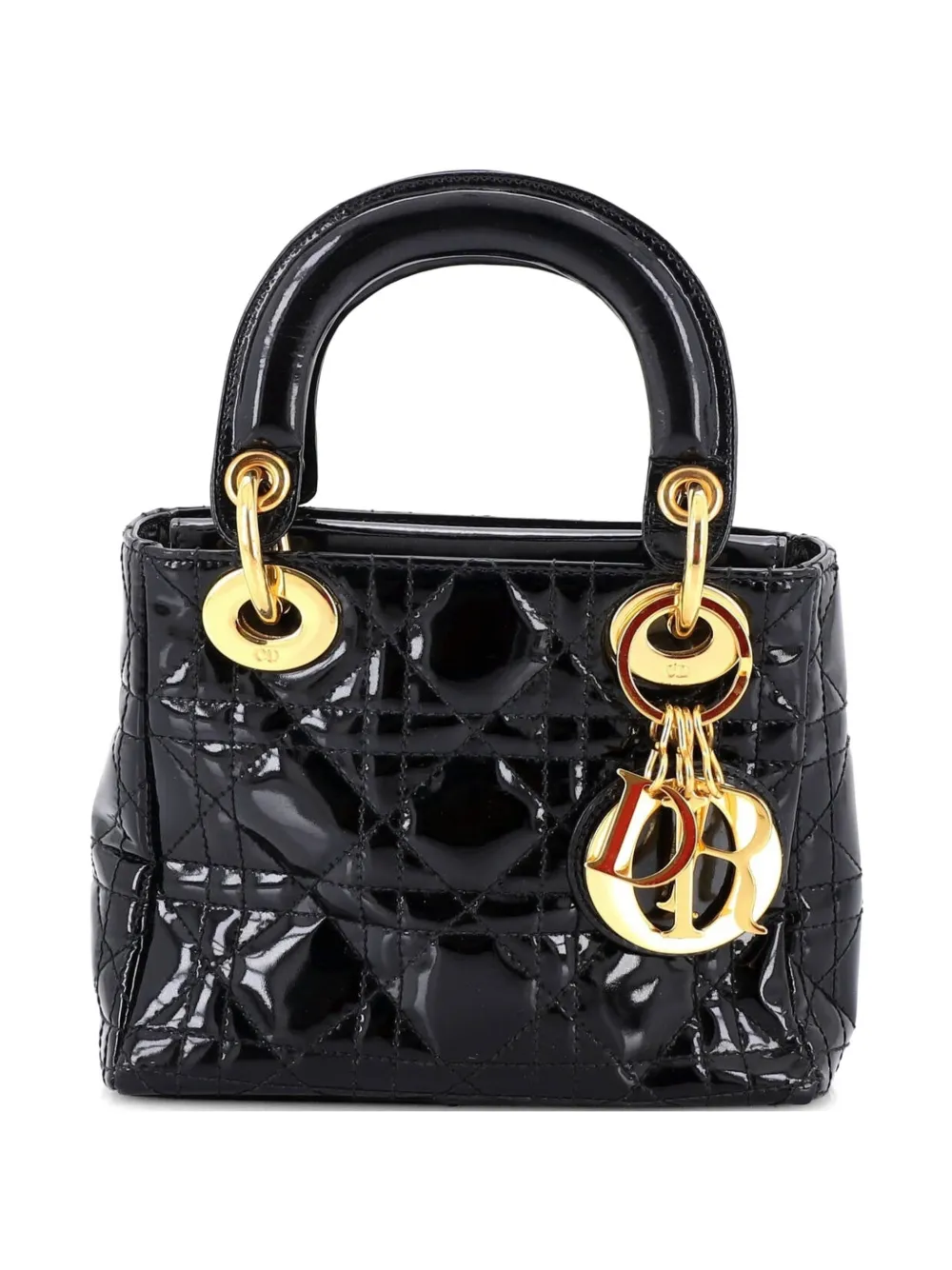 Christian Dior Pre-Owned Vintage Lady Dior Bag Cannage Quilt Patent Mini satchel - Nero