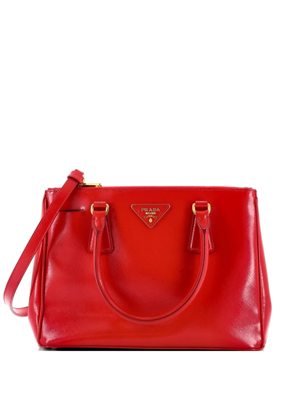 Prada Pre-Owned Borsa tote Lux Vernice mini in pelle Saffiano con doppia zip - Rosso
