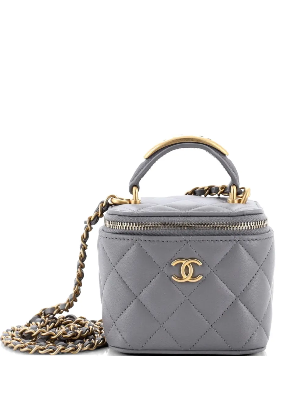 CHANEL Pre-Owned CC Top Handle Vanity Case with Chain Quilted Lambskin with Metal Mini satchel - Grau