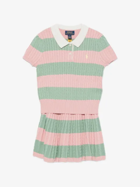 POLO RALPH LAUREN KIDS طقم تنورة مخططة بحياكة الضفيرة