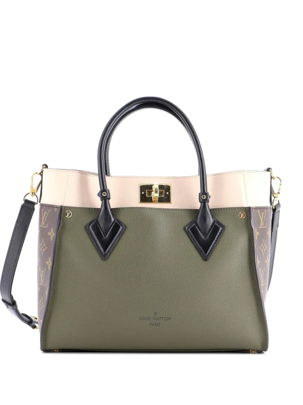 Louis Vuitton Pre-Owned On My Side Leather with Monogram Canvas MM tote bag - Braun