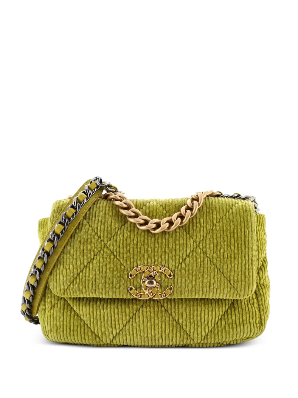 CHANEL Pre-Owned 19 Flap Bag Quilted Corduroy Medium crossbody bag - Green