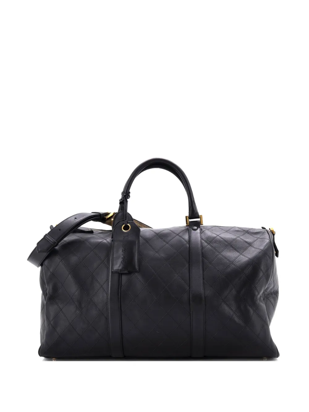 CHANEL Pre-Owned Diamond Stitch Boston Bag Quilted Lambskin Large satchel - Black