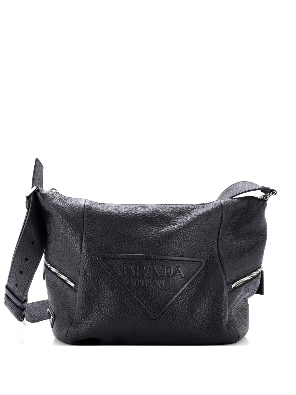 Prada Pre-Owned Triangle Logo Embossed Side Zip Vitello Daino shoulder bag - Black