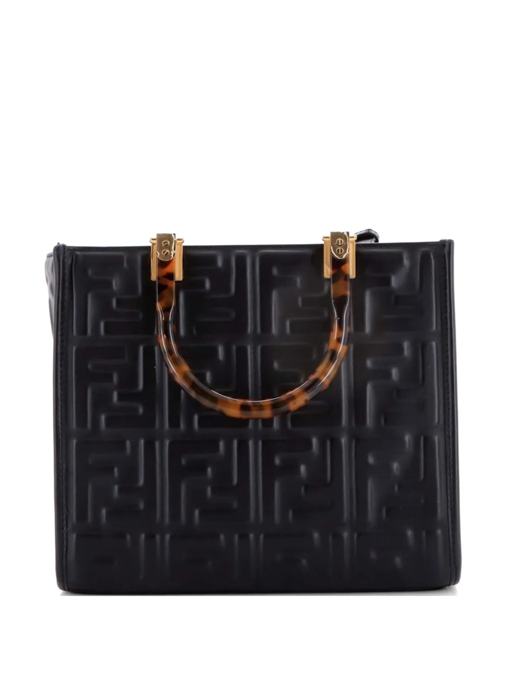 Fendi Pre-Owned Sunshine Shopper Tote Zucca Embossed Leather Small shoulder bag - Nero