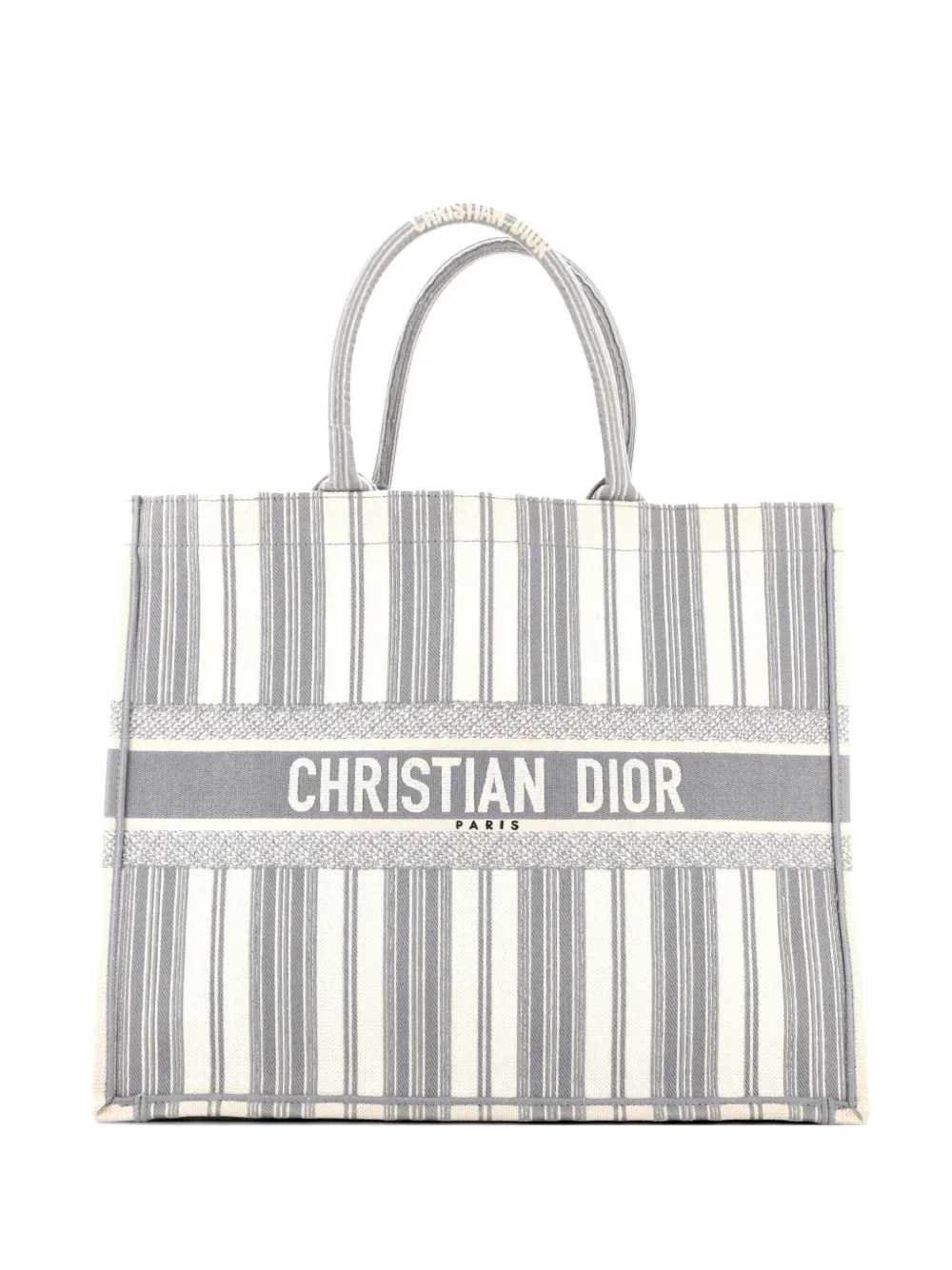 Christian Dior Pre-Owned Book Bayadere Stripe Embroidered Canvas Large tote bag - Grigio
