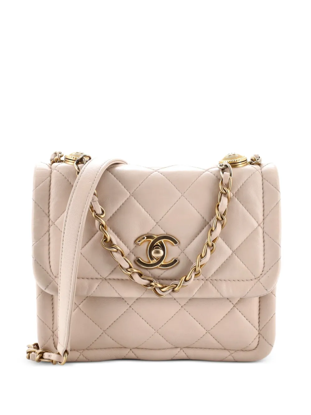 CHANEL Pre-Owned Button on Top Flap Bag Quilted Shiny Lambskin Small shoulder bag - Toni neutri