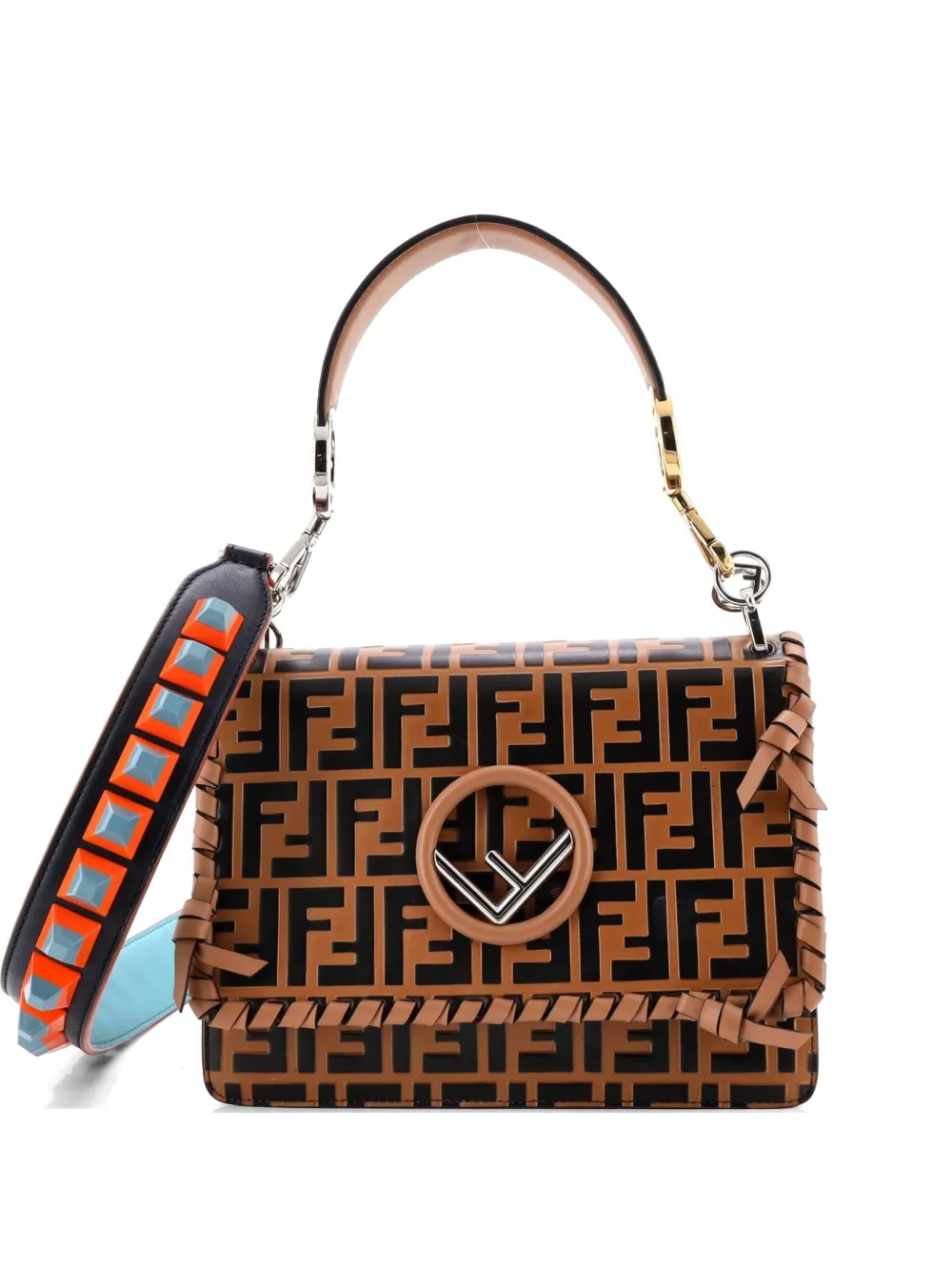 Fendi Pre-Owned Kan I F Shoulder Bag Whipstitch Zucca Embossed Leather Medium satchel - Marrone
