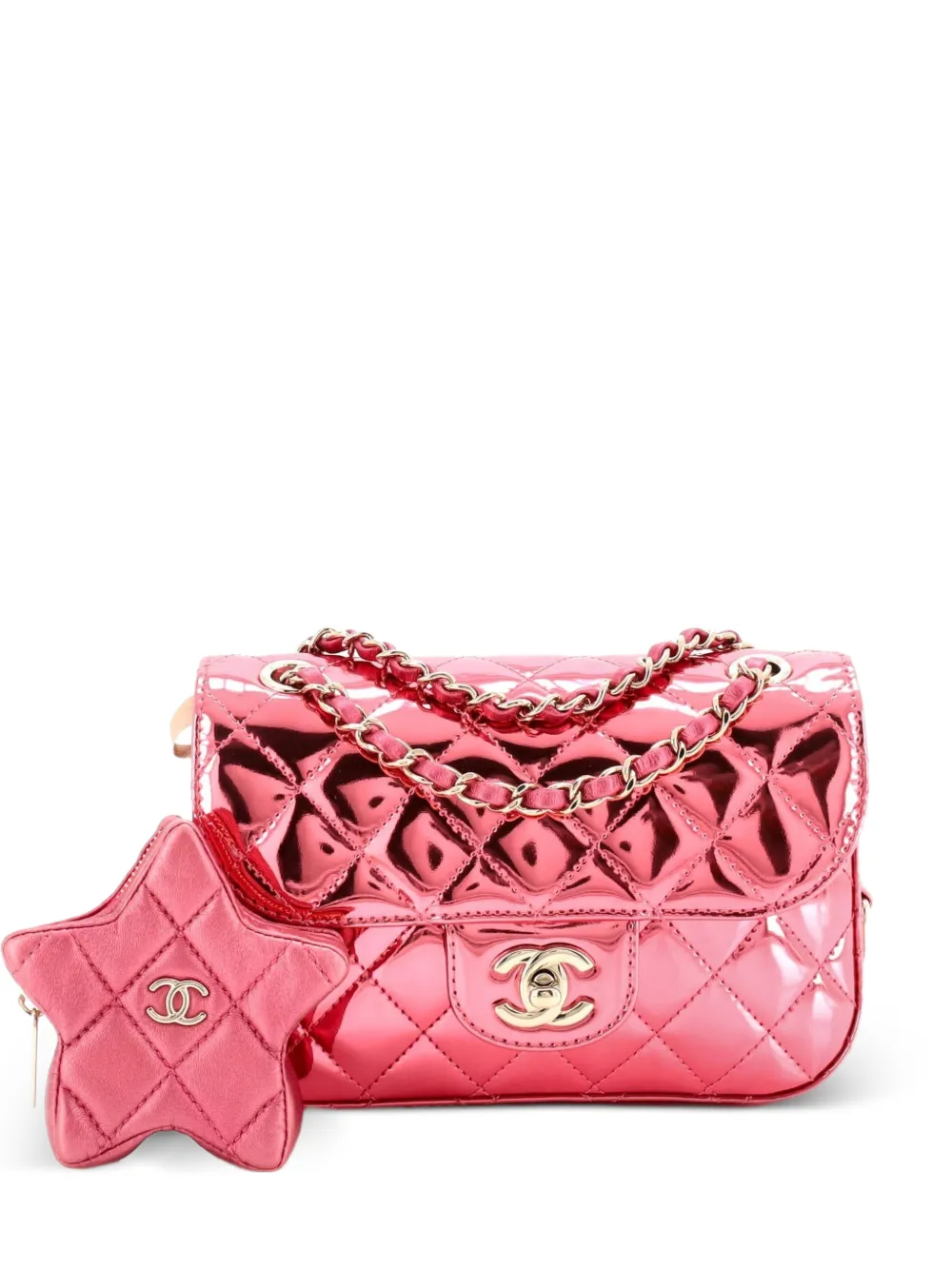 CHANEL Pre-Owned Hollywood Boulevard Flap Bag with Star Coin Purse Quilted Metallic Leather Mini shoulder bag - Rosa