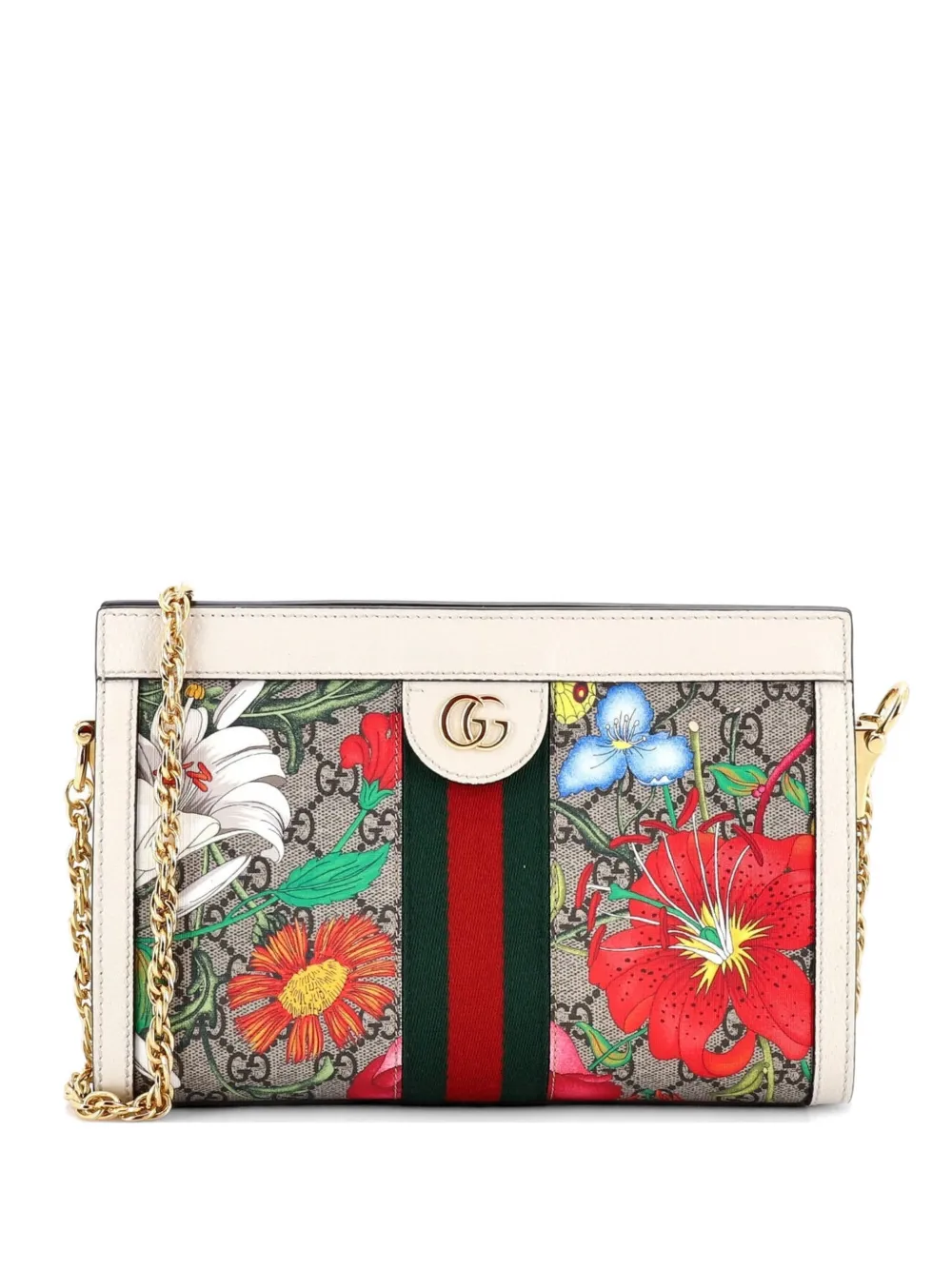Gucci Pre-Owned Ophidia Chain Shoulder Bag Flora GG Coated Canvas Small crossbody bag - Marrone