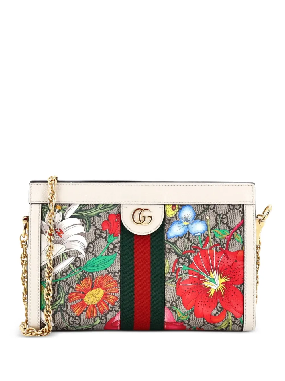 Gucci Pre-Owned Ophidia Chain Shoulder Bag Flora GG Coated Canvas Small crossbody bag - Marrone
