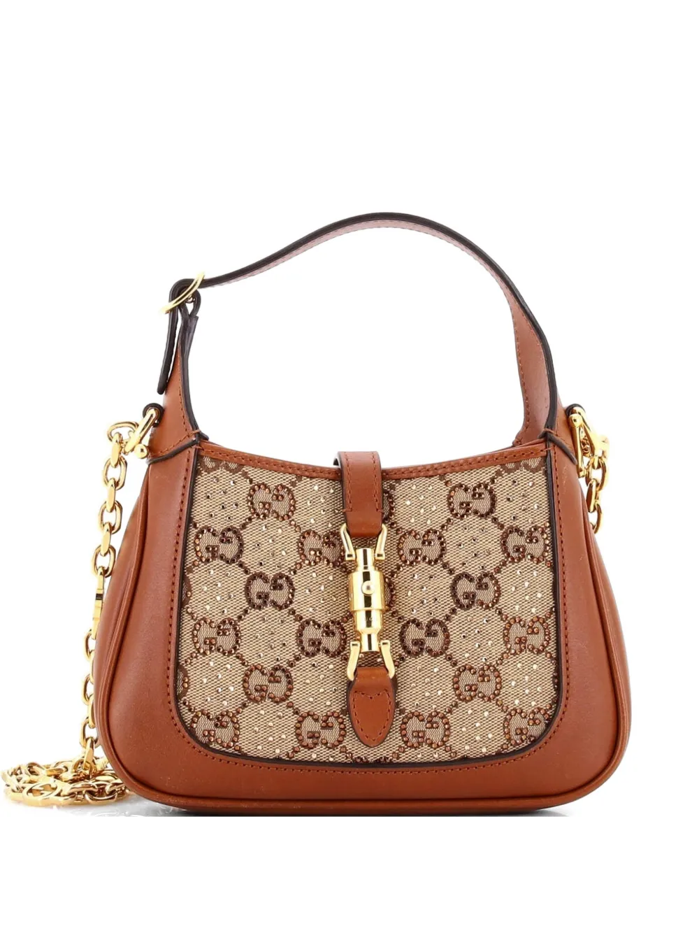 Gucci Pre-Owned Borsa passepartout Jackie 1961 mini in tela GG con cristalli e catena - Marrone