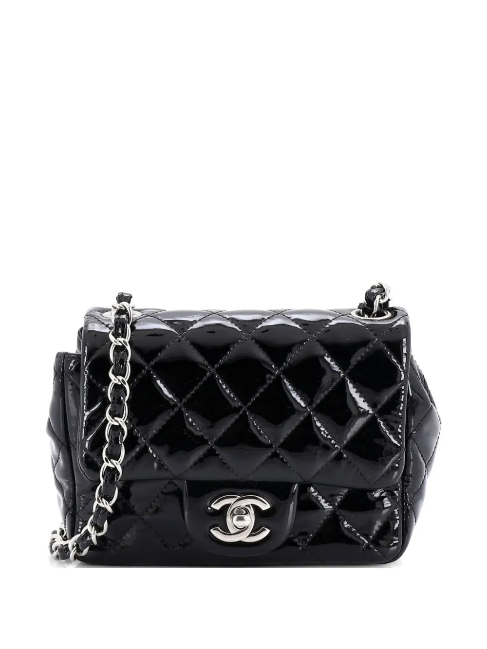 CHANEL Pre-Owned Square Classic Single Flap Bag Quilted Patent Mini crossbody bag - Nero
