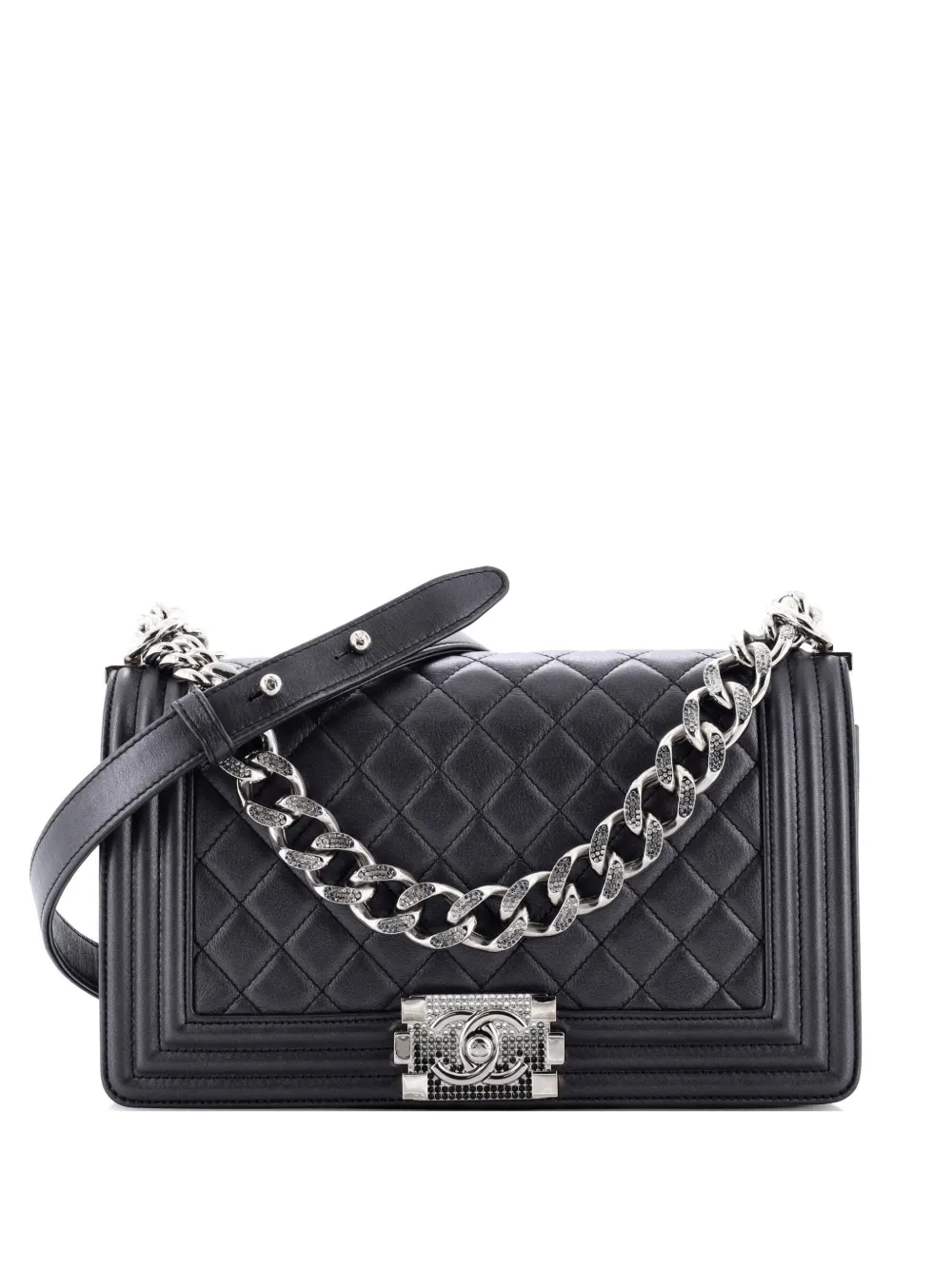 CHANEL Pre-Owned Boy Flap Bag Quilted Lambskin with Gradient Crystal Detail Old Medium shoulder bag - Grigio