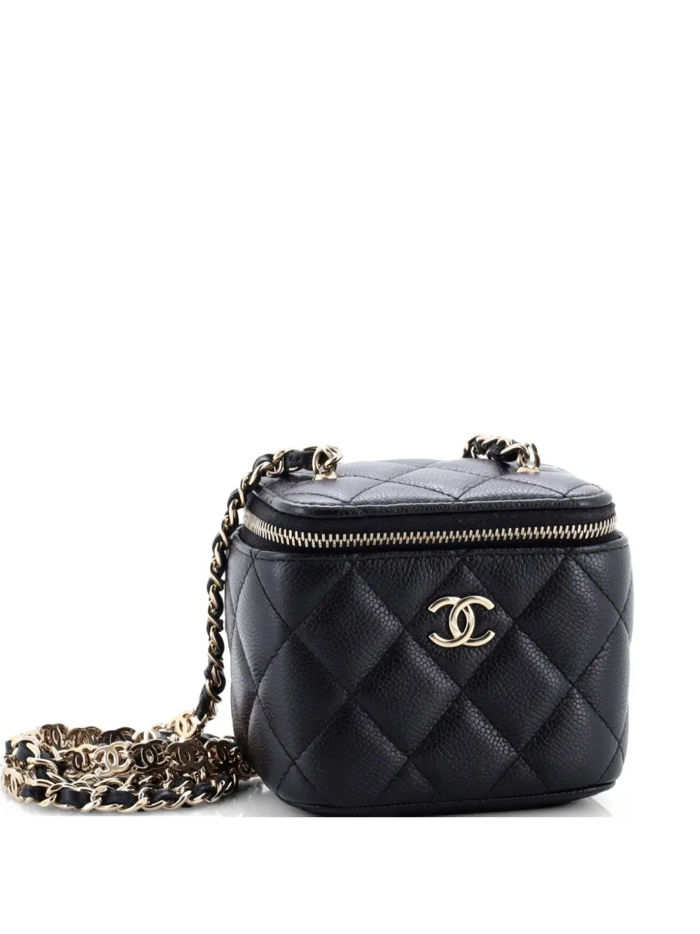 CHANEL Pre-Owned Tiny CC Link Vanity Case with Chain Quilted Caviar Mini clutch bag - Nero