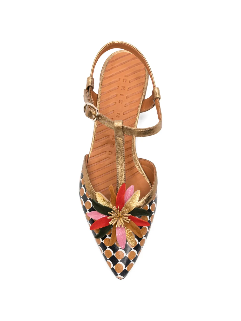 Chie Mihara Heleni floral-appliqué T-bar pumps Goud