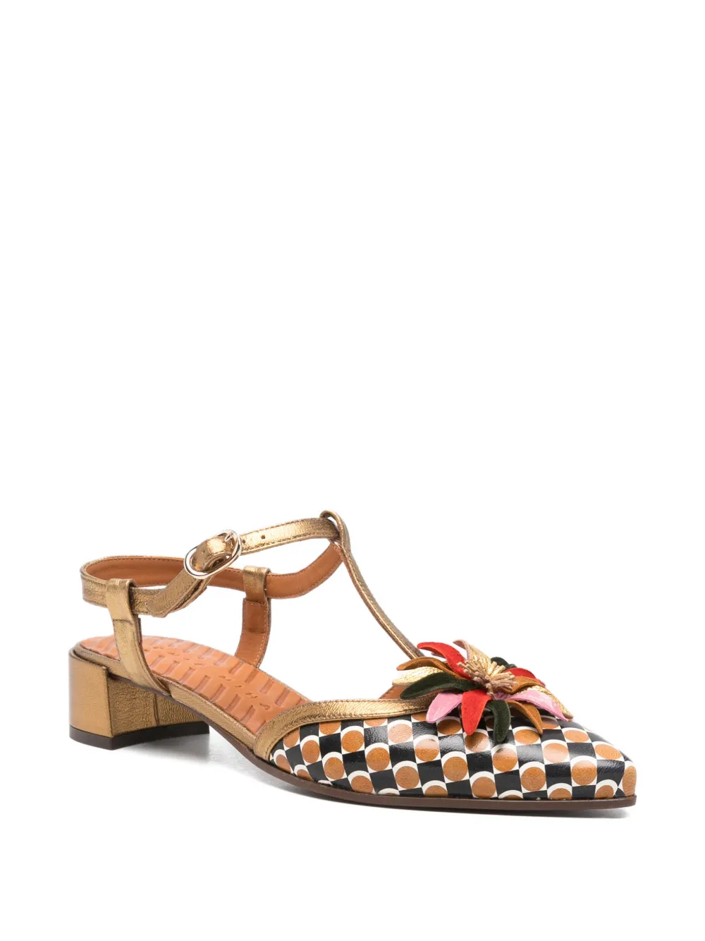 Chie Mihara Heleni floral-appliqué T-bar pumps Goud