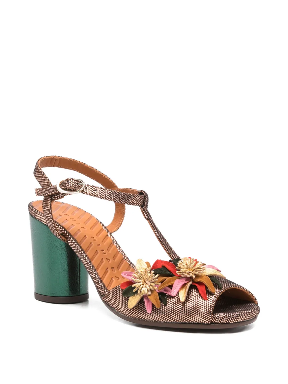 Chie Mihara Uliva floral-embellished T-bar sandals Bruin