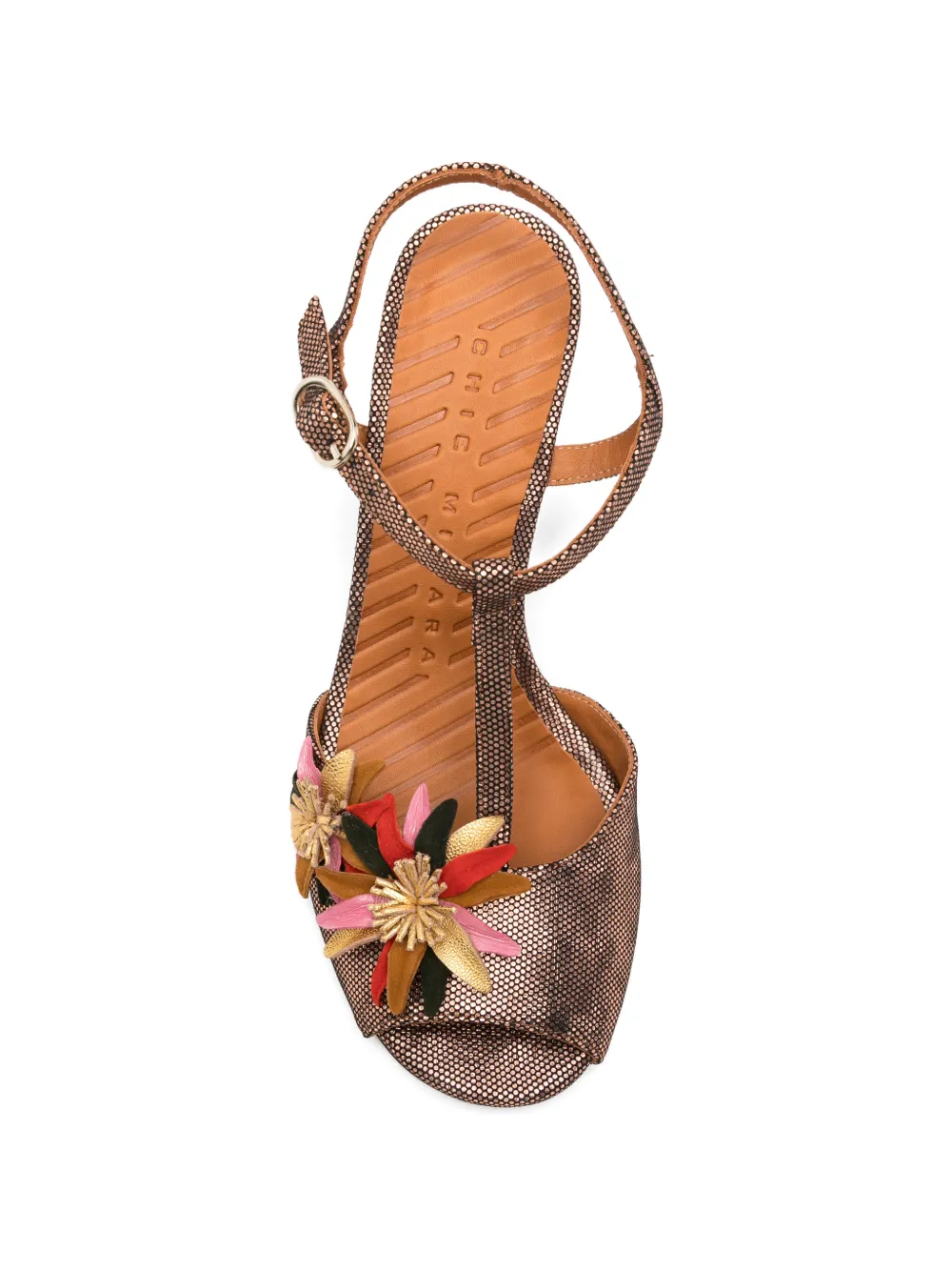 Chie Mihara Uliva floral-embellished T-bar sandals Bruin