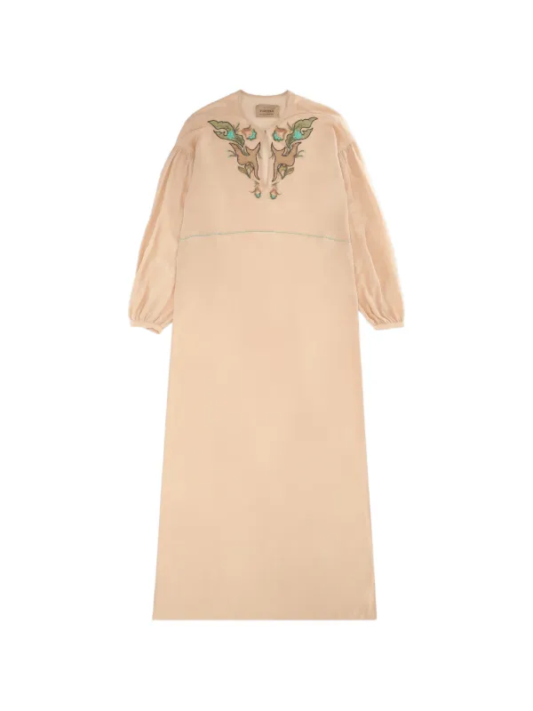 Fortela Allegra Embroidered Silk Dress in Neutrals