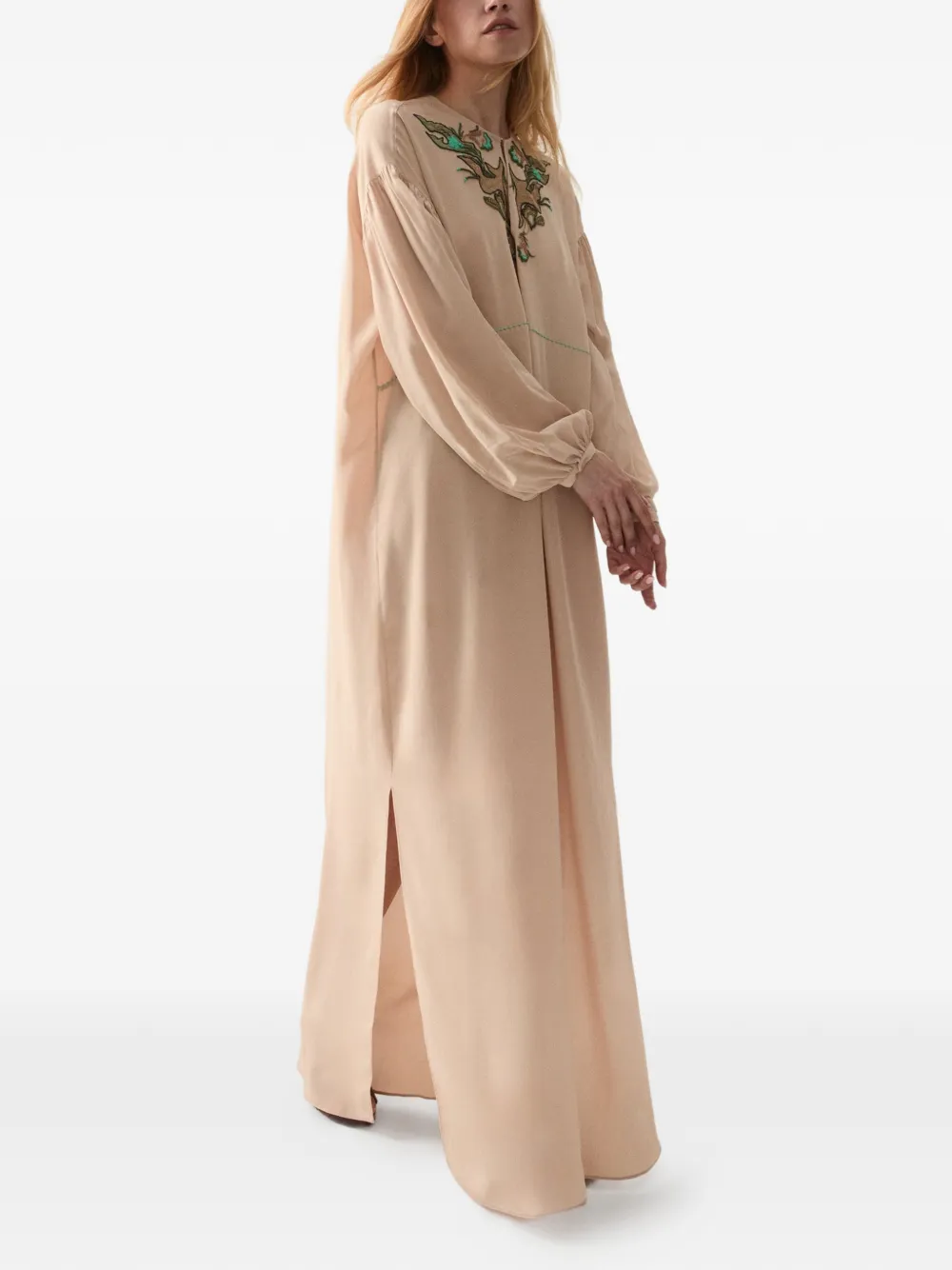 Fortela Allegra Embroidered Silk Dress in Neutrals, view 2