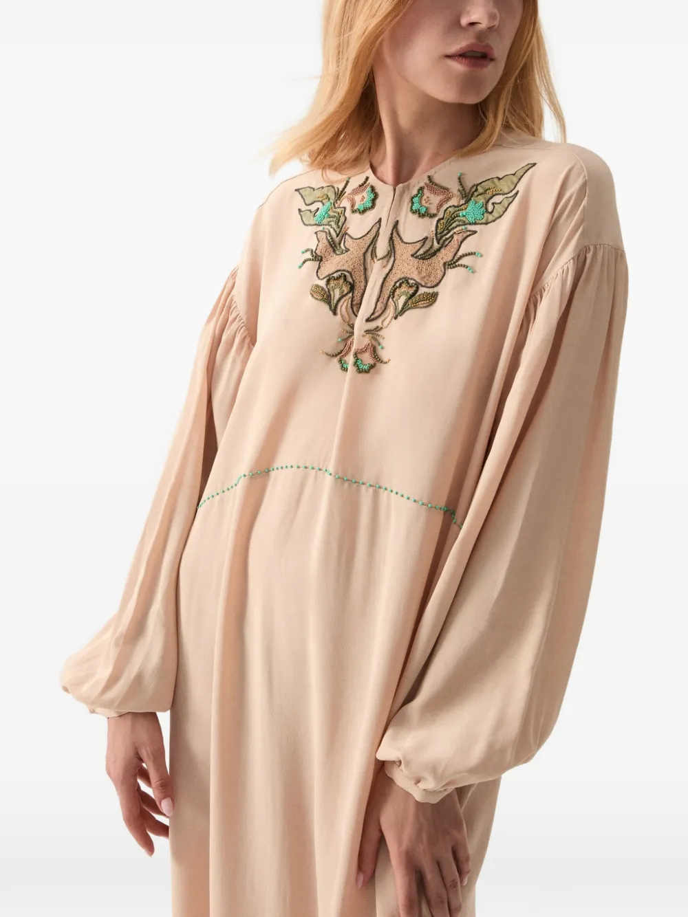 Fortela Allegra Embroidered Silk Dress in Neutrals, view 4