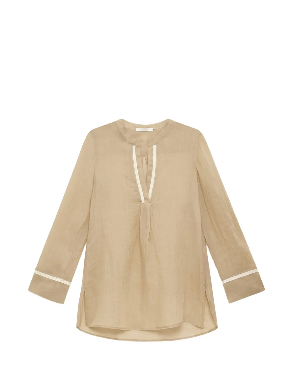 MALIPARMI grosgrain-trim ramie kaftan shirt - Toni neutri