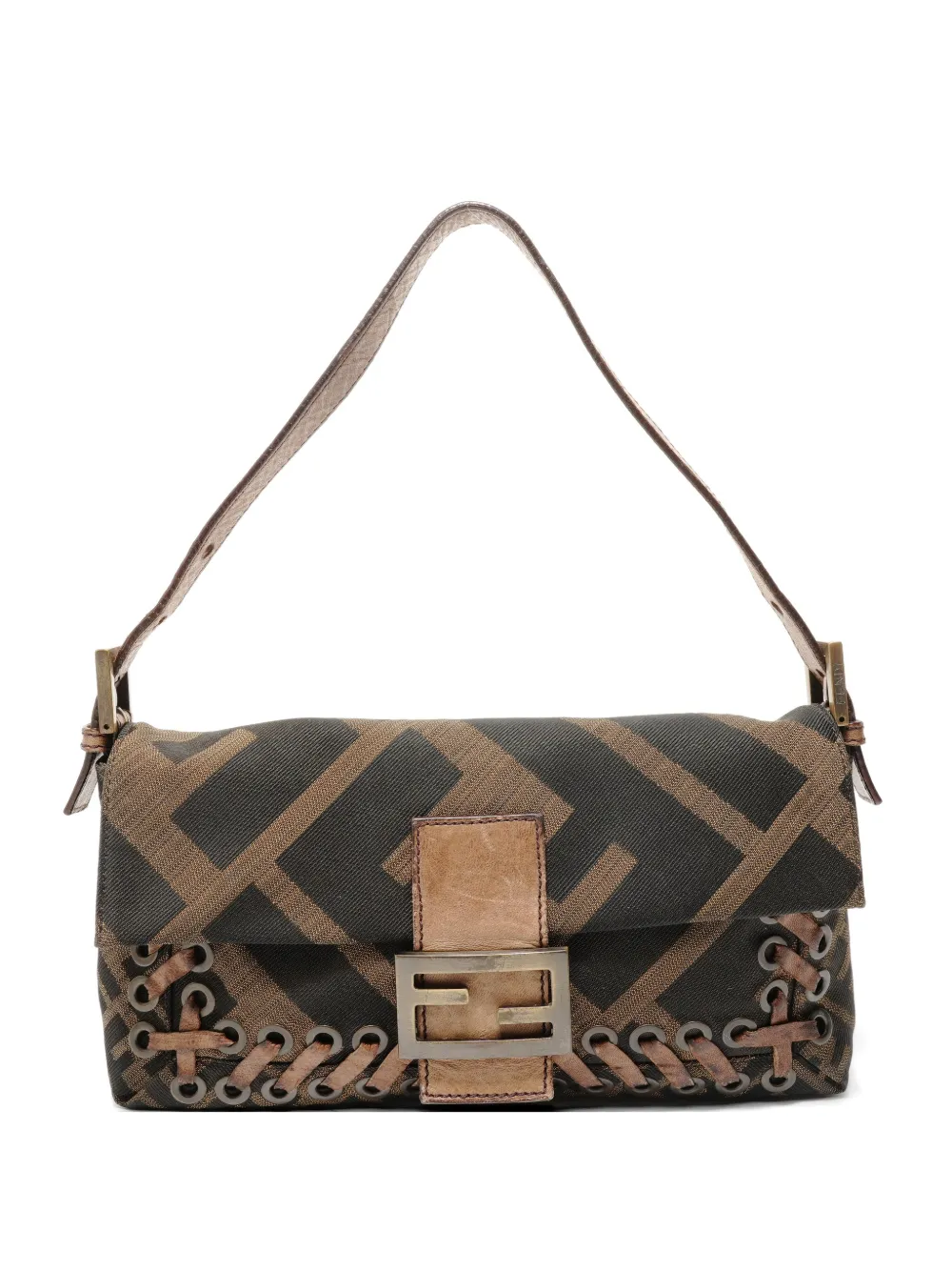 Fendi Pre-Owned 1999-2005 Mamma Baguette Zucca-monogram shoulder bag - Black