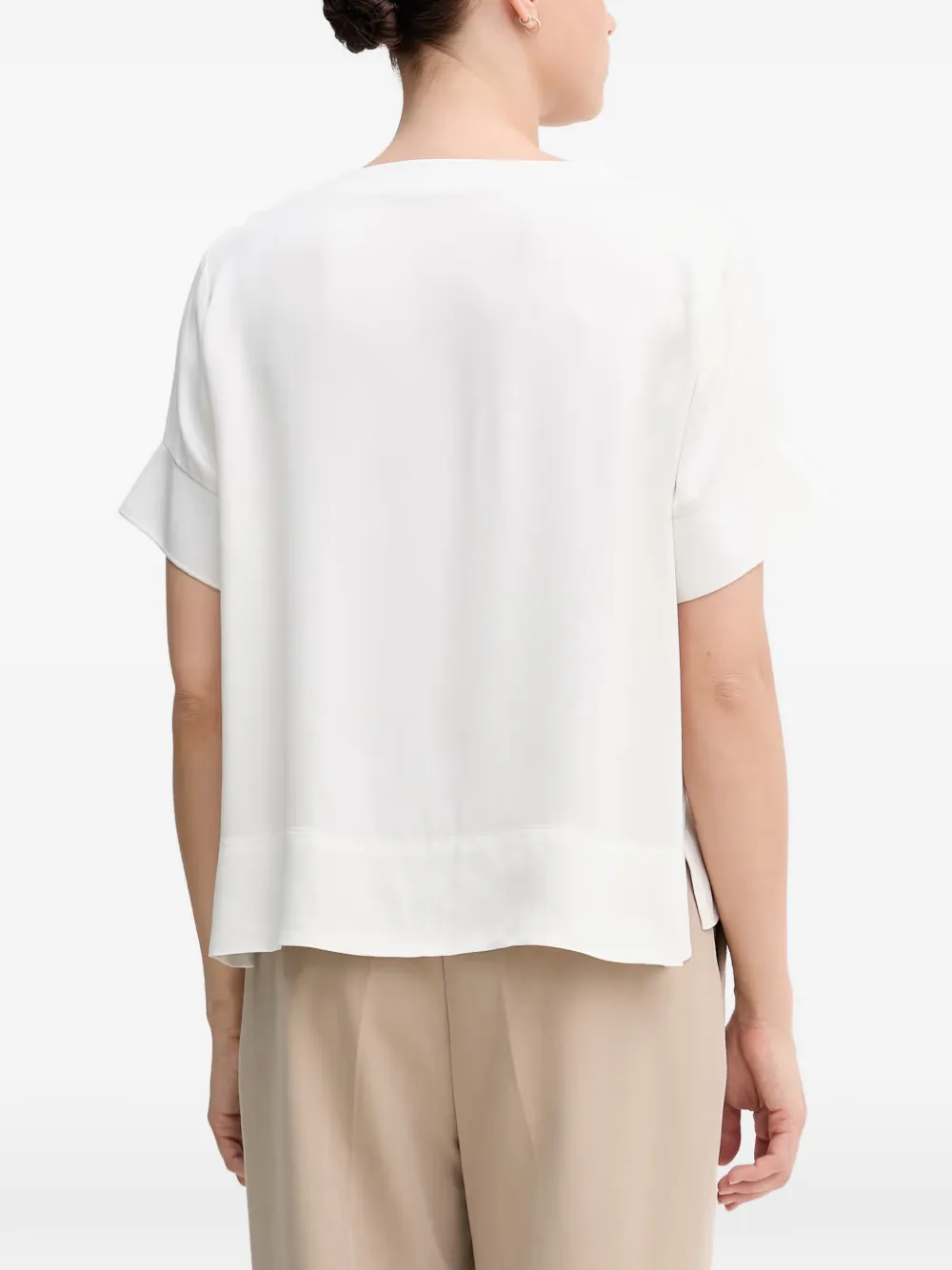 Sisley T-shirt met ronde hals en manchetten Wit