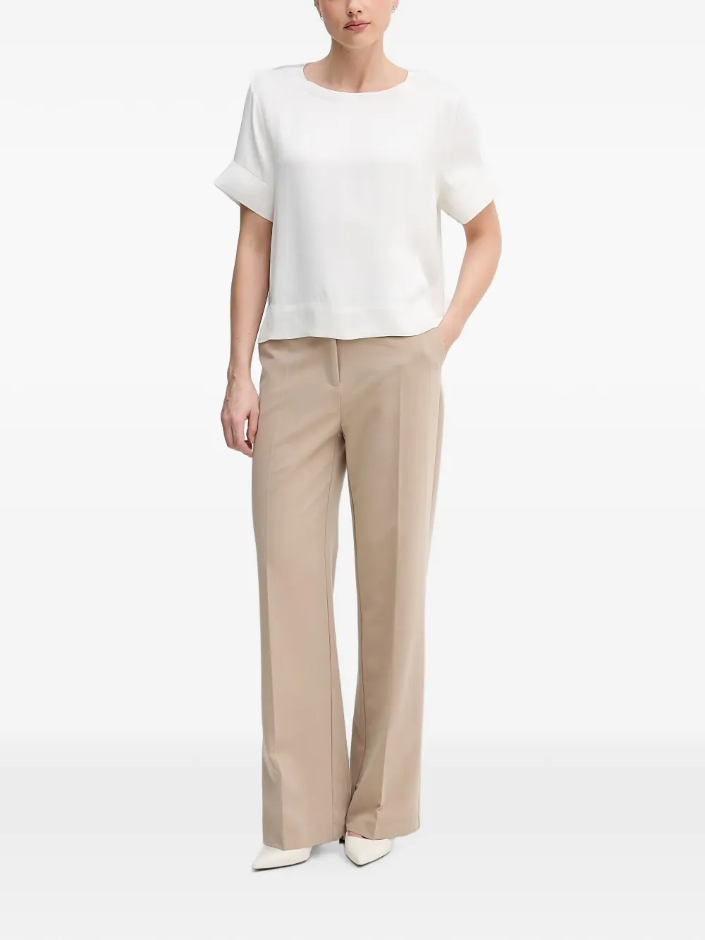 Sisley T-shirt met ronde hals en manchetten Wit