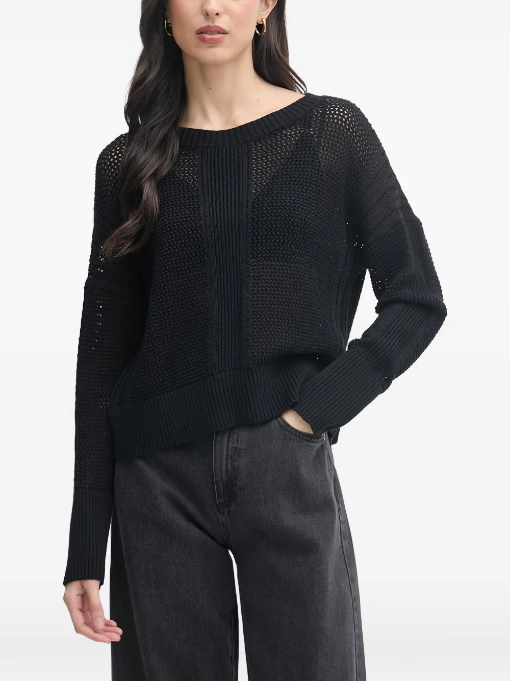 Sisley open-knit ribbed-trim sweater - Schwarz