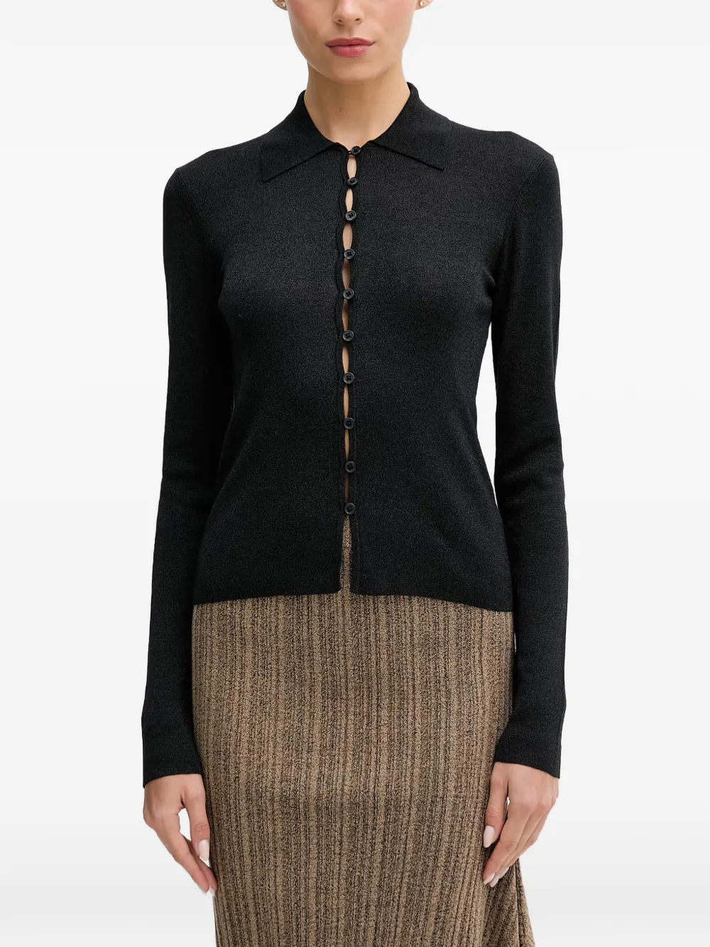 Sisley button-up collared cardigan - Schwarz