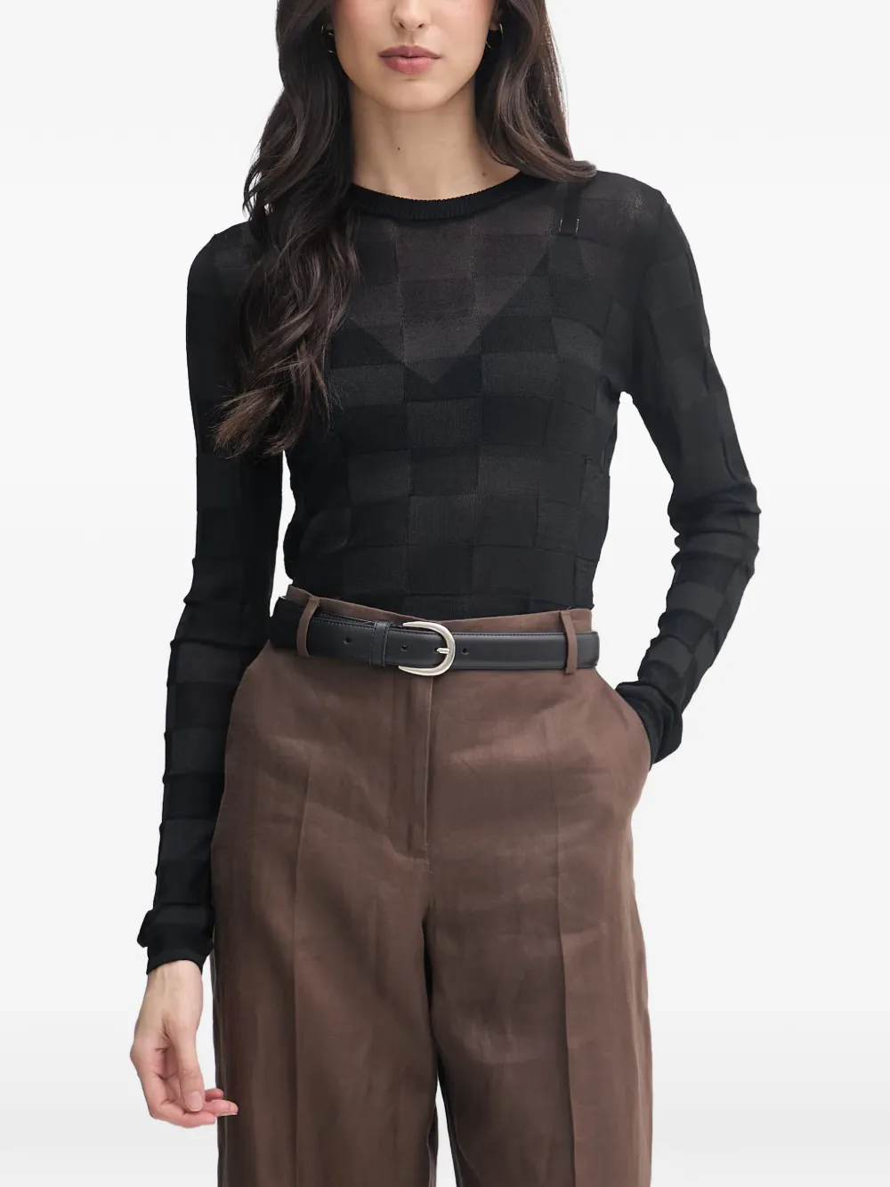 Sisley checkerboard-knit sweater - Schwarz