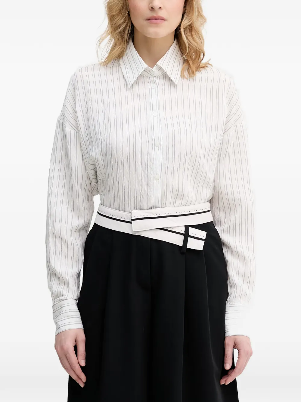 Sisley Paris Striped Belted Shirt In White