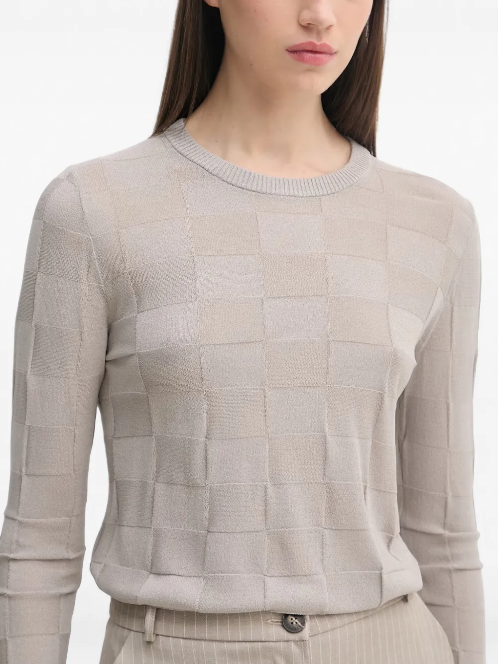 Sisley Paris Check-pattern Long-sleeve Sweater In Neutral