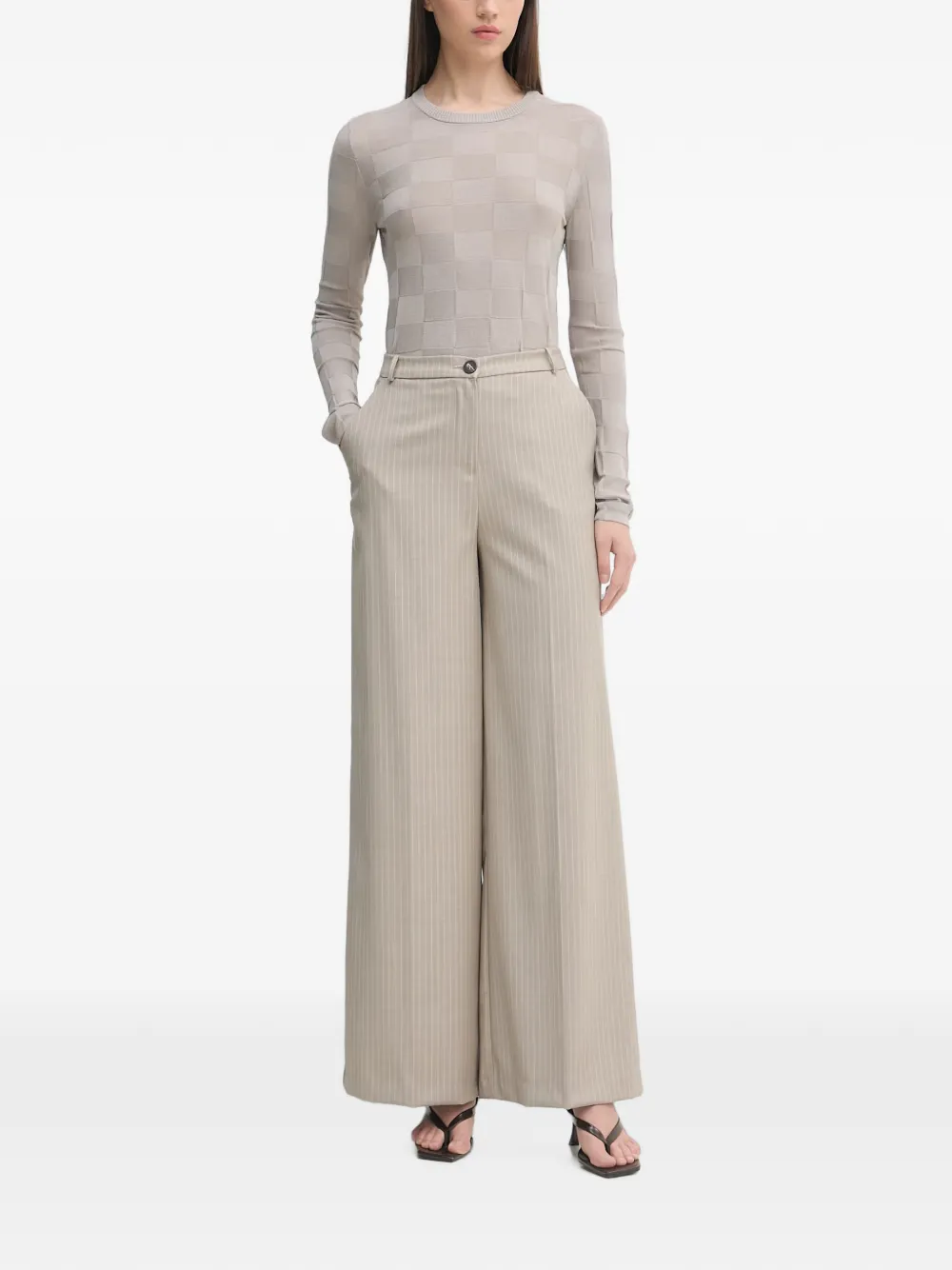 Sisley Paris Check-pattern Long-sleeve Sweater In Neutral
