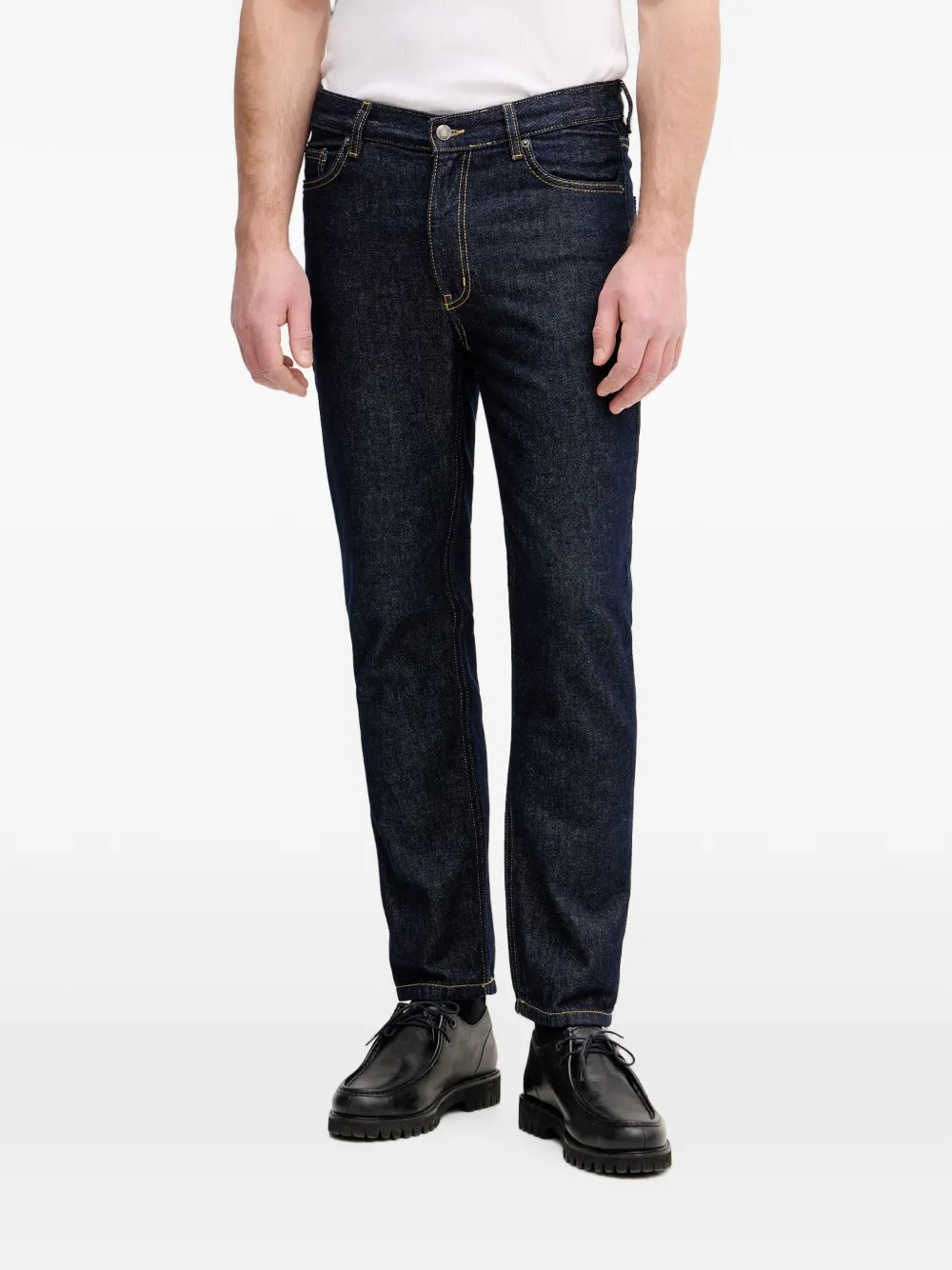 Sisley contrast-stitch logo-patch jeans - Blu