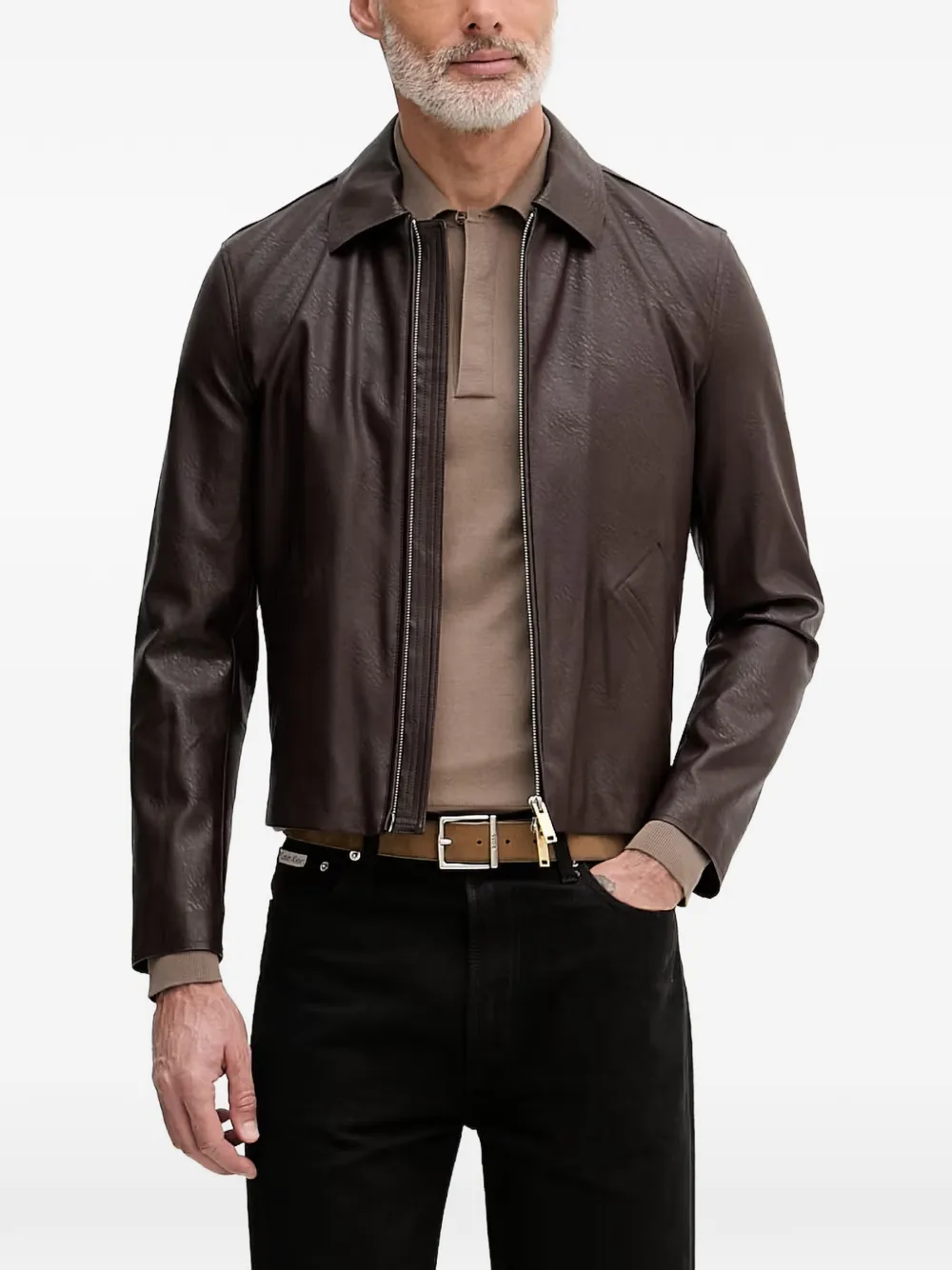 Sisley Paris Polo-collar Long-sleeve Polo Shirt In Brown