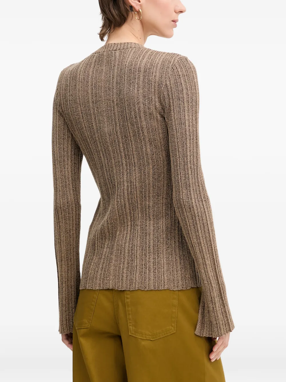 Sisley Geribbeld vest met split op de manchetten Groen