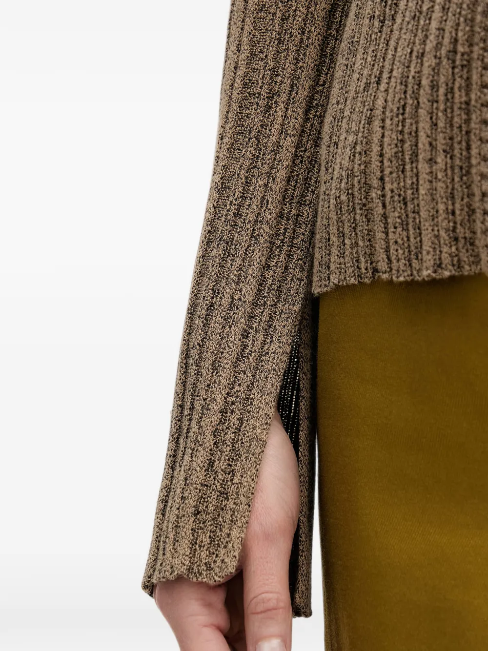 Sisley Geribbeld vest met split op de manchetten Groen
