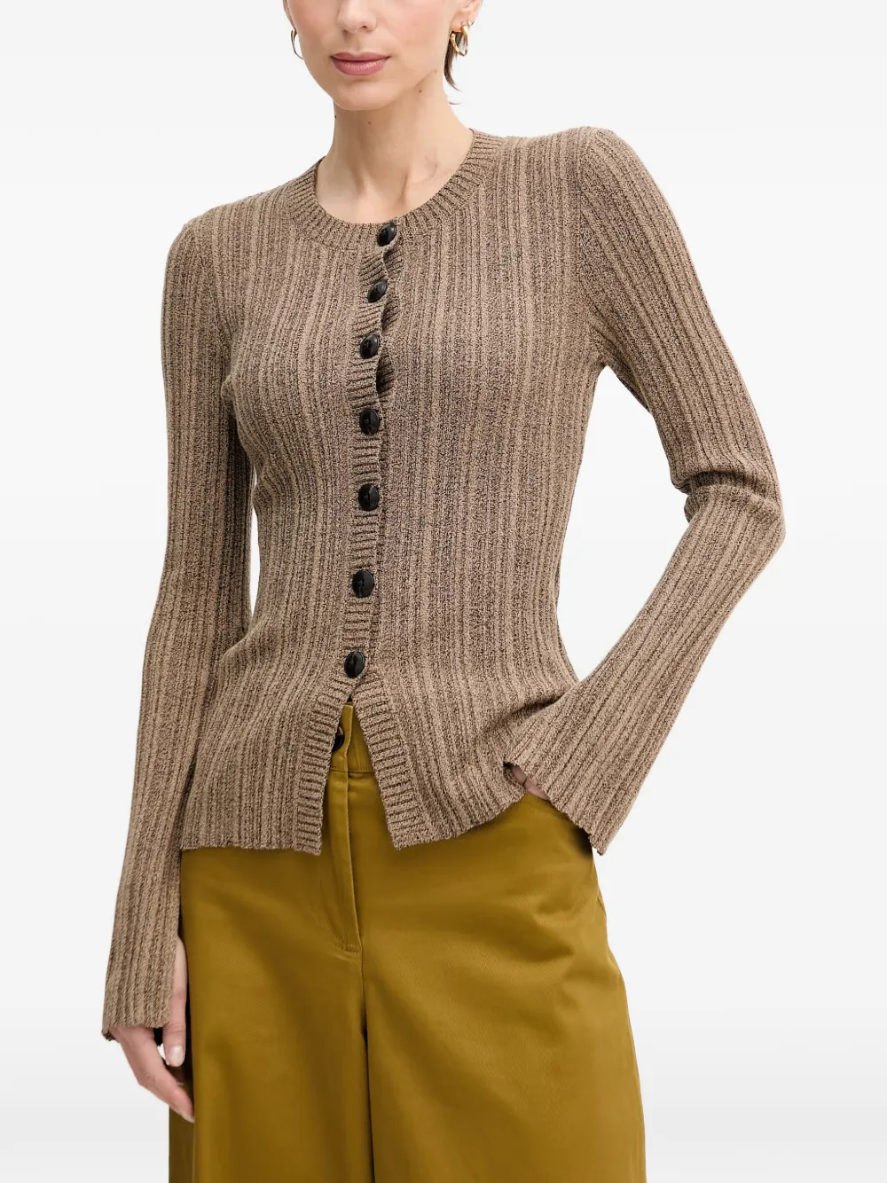 Sisley ribbed slit-cuff cardigan - Grün