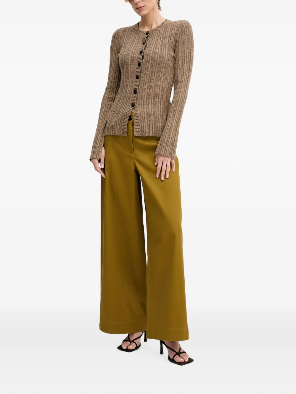 Sisley Geribbeld vest met split op de manchetten Groen
