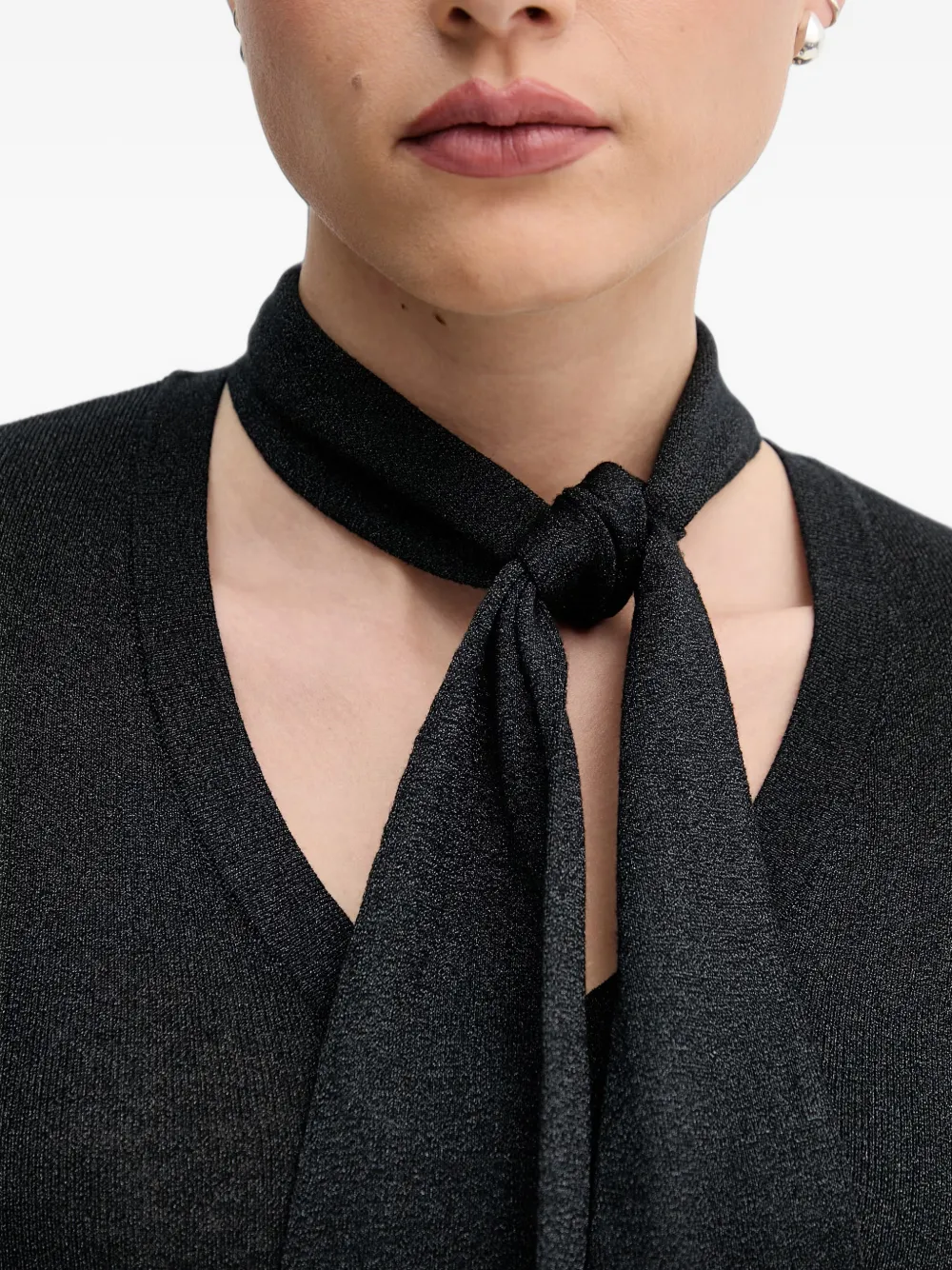 Sisley T-shirt met gestrikte hals Zwart