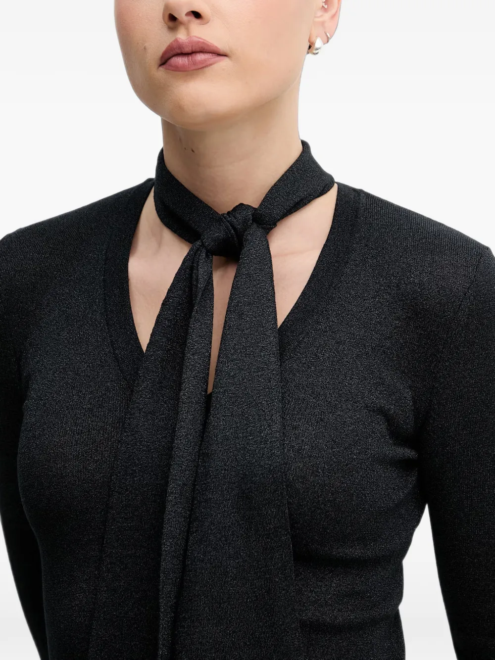 Sisley T-shirt met gestrikte hals Zwart