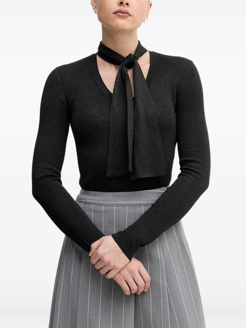 Sisley T-shirt met gestrikte hals Zwart