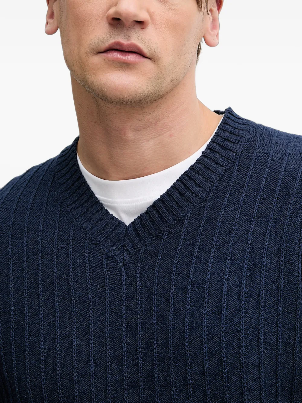 Sisley ribbed-knit V-neck sweater Blauw