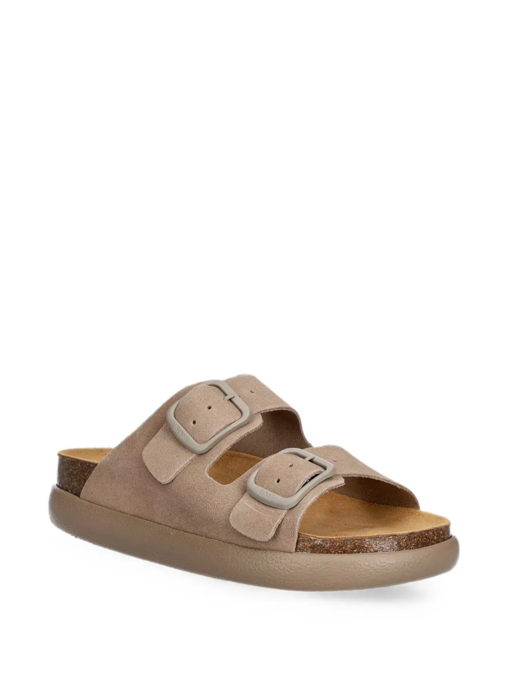Scholl buckle-fastening double-strap slides Beige