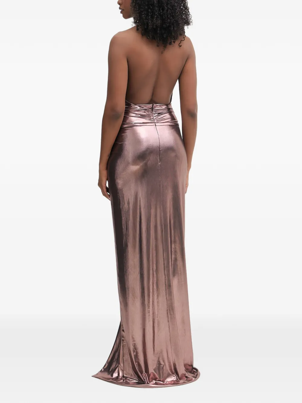 Retrofete Anida maxi-jurk met gedraaid detail en halternek Roze